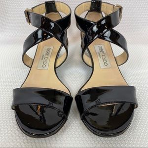 JIMMY CHOO Size 5 Black Patent Leather Sandle